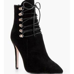 Black faux suede stiletto pumps